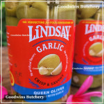 Pickle olive GREEN QUEEN OLIVE stuffed with GARLIC crisp & savory LINDSAY Spain dr. wt. 7oz 198g (JUMBO SIZE)